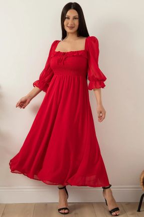 لباس قرمز زنانه بافتنی شیفون رگولار کد 768090159