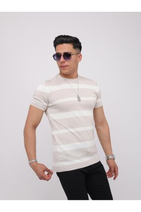 تی شرت بژ مردانه اسلیم فیت یقه گرد تکی پوشاک ورزشی کد 824036636