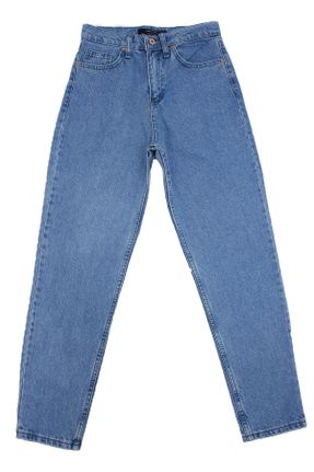 شلوار جین آبی زنانه پاچه لوله ای فاق بلند کد 114043018