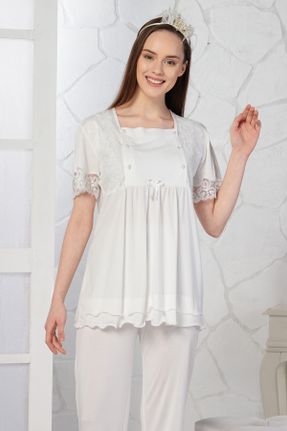ست لباس راحتی حاملگی سفید زنانه پنبه (نخی) کد 114210759