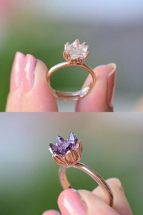 انگشتر جواهر صورتی زنانه زیرکن LOTUS GÜMÜŞ - کد 114805254