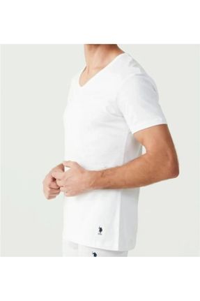 تی شرت سفید مردانه رگولار یقه هفت پنبه (نخی) 2