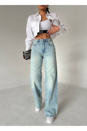 شلوار آبی زنانه جین پاچه گشاد فاق بلند کد 823719245
