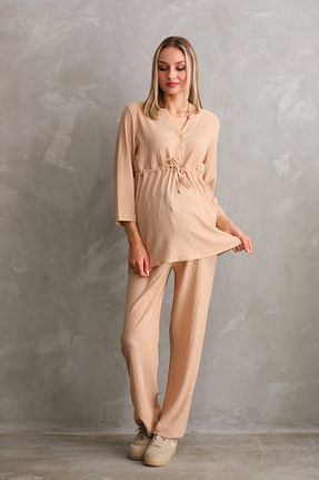 ست بالاتنه و پائین تنه بارداری بژ زنانه گشاد Miss Dünya Lissa - کد 823886940