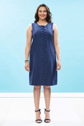 لباس آبی زنانه کرپ سایز بزرگ بافتنی کد 218685653