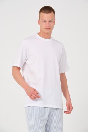 تی شرت سفید مردانه اورسایز یقه گرد تکی بیسیک کد 823926455