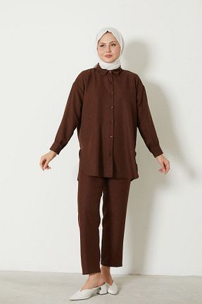 ست بالاتنه و پائین تنه قهوه ای زنانه بافتنی QUMET - کد 823785668