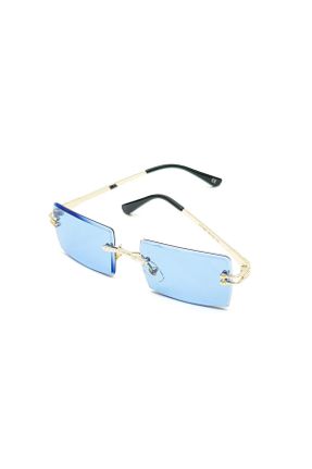 عینک آفتابی آبی زنانه 55 UV400 فلزی مات مستطیل کد 789056362