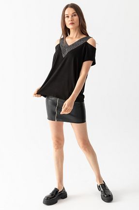 بلوز مشکی زنانه ساده EtkiModa - کد 823949450