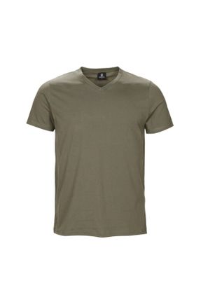 تی شرت خاکی مردانه رگولار یقه هفت کد 824025942