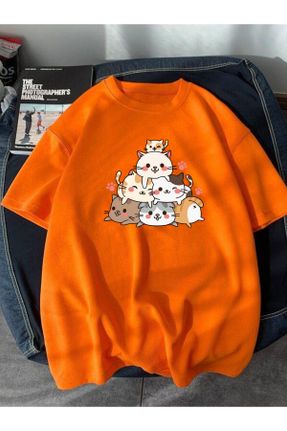 تی شرت نارنجی زنانه اورسایز کد 824038392