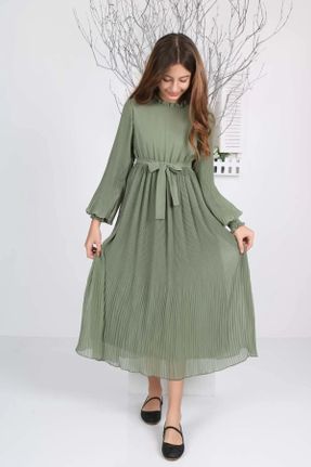 لباس سبز زنانه تریکو شیفون راحت آستین-بلند پارتی کد 785536058
