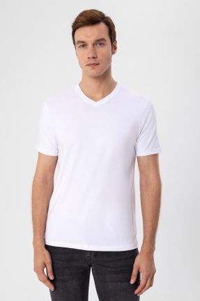 تی شرت سفید مردانه رگولار یقه هفت کد 750041350