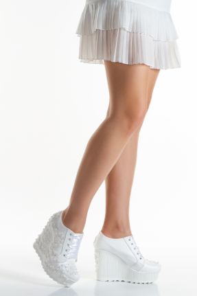 کفش مجلسی سفید زنانه پاشنه پر پاشنه بلند ( +10 cm) پارچه نساجی کد 824257904