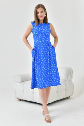 لباس آبی زنانه بافتنی مخلوط پلی استر طرح گلدار گلوژ بیسیک کد 824336156