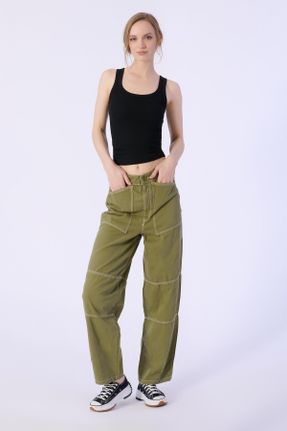 شلوار سبز زنانه جین پاچه لوله ای فاق بلند کد 813524734