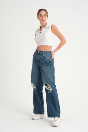 شلوار جین آبی زنانه پاچه لوله ای فاق بلند جین بلند کد 817907801