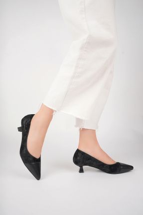 کفش پاشنه بلند کلاسیک مشکی زنانه چرم طبیعی پاشنه نازک پاشنه کوتاه ( 4 - 1 cm ) کد 815630025