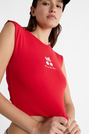 تی شرت قرمز زنانه یقه گرد پنبه (نخی) Fitted کد 824400687