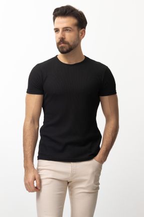 تی شرت مشکی مردانه اسلیم فیت یقه گرد پنبه (نخی) بیسیک کد 101901595
