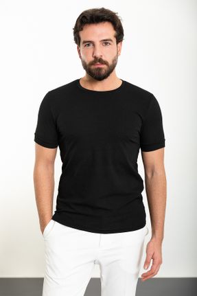 تی شرت مشکی مردانه اسلیم فیت یقه گرد کد 813888264