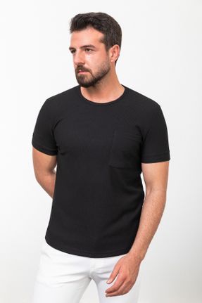 تی شرت مشکی مردانه اسلیم فیت یقه گرد کد 755396334