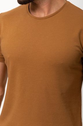 تی شرت قهوه ای مردانه اسلیم فیت ویسکون یقه گرد بیسیک کد 236451977