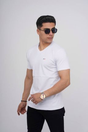 تی شرت سفید مردانه اسلیم فیت یقه هفت تکی پوشاک ورزشی کد 817863620