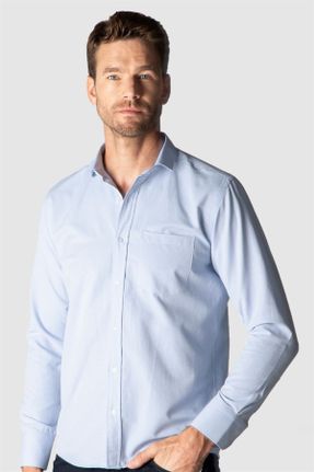 پیراهن آبی مردانه رگولار یقه پیراهنی پنبه - پلی استر کد 349057709