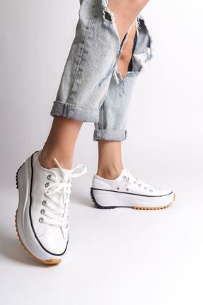 کفش اسنیکر سفید زنانه بند دار پارچه نساجی کد 824213671