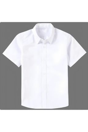 پیراهن سفید بچه گانه رگولار یقه پیراهنی کتان کد 824378275