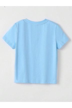 تی شرت آبی بچه گانه رگولار یقه گرد پنبه - پلی استر کد 824366211