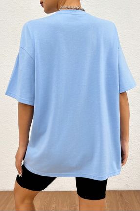 تی شرت آبی زنانه اورسایز یقه گرد پنبه - پلی استر تکی پوشاک ورزشی کد 824411263