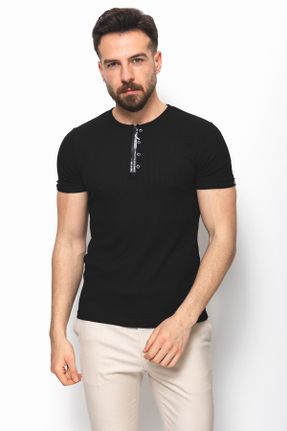 تی شرت مشکی مردانه اسلیم فیت یقه گرد پنبه (نخی) کد 101884611