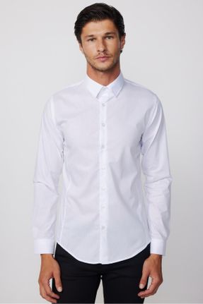 پیراهن سفید مردانه اسلیم فیت یقه پیراهنی پنبه - پلی استر کد 761346405