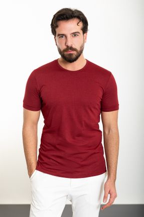 تی شرت زرشکی مردانه اسلیم فیت یقه گرد کد 813887604