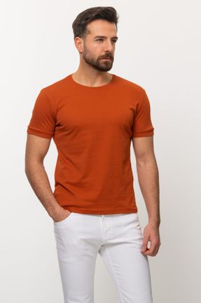 تی شرت نارنجی مردانه اسلیم فیت ویسکون یقه گرد بیسیک کد 236452722