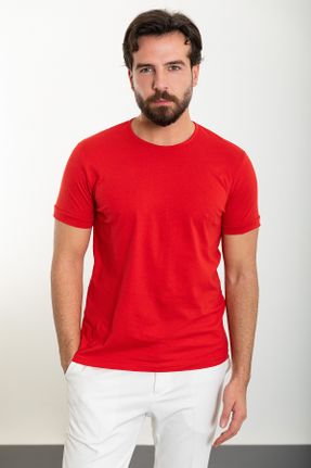 تی شرت قرمز مردانه اسلیم فیت یقه گرد کد 813887019