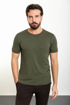 تی شرت خاکی مردانه اسلیم فیت یقه گرد کد 813887758
