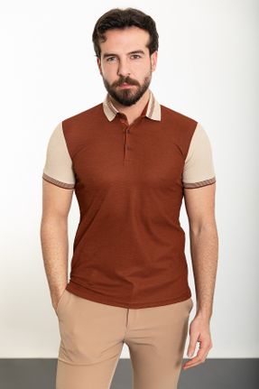 تی شرت نارنجی مردانه اسلیم فیت یقه پولو پنبه (نخی) کد 813886341