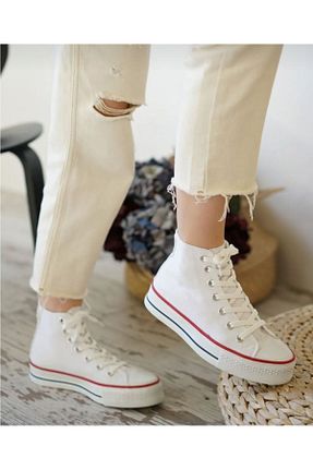 کفش اسنیکر سفید زنانه بند دار MİSSWEMODASHOES - کد 824462543