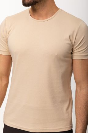 تی شرت بژ مردانه ویسکون اسلیم فیت یقه گرد بیسیک کد 236453257