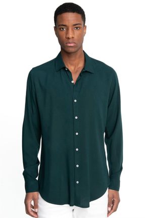 پیراهن سبز مردانه یقه پیراهنی ویسکون اسلیم فیت کد 655112242
