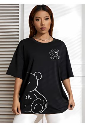 تی شرت مشکی زنانه سایز بزرگ پنبه (نخی) کد 824085374