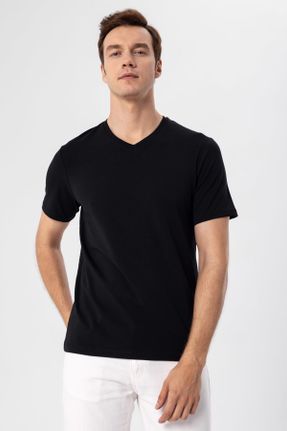 تی شرت مشکی مردانه رگولار یقه هفت کد 750041336