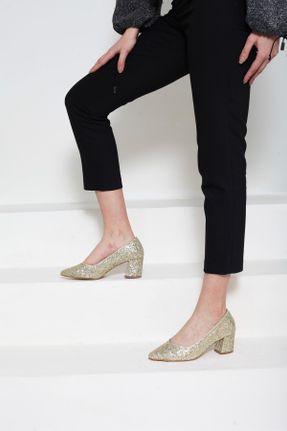 کفش پاشنه بلند کلاسیک طلائی زنانه چرم مصنوعی پاشنه نازک پاشنه متوسط ( 5 - 9 cm ) کد 822135989
