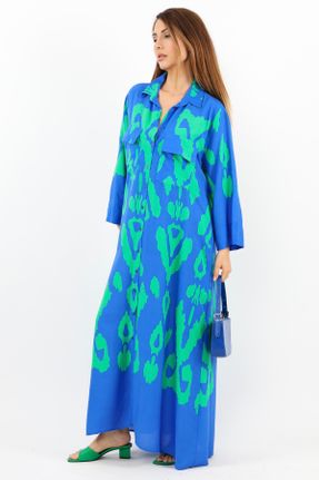 لباس آبی زنانه اورسایز بافتنی ویسکون کد 824251163