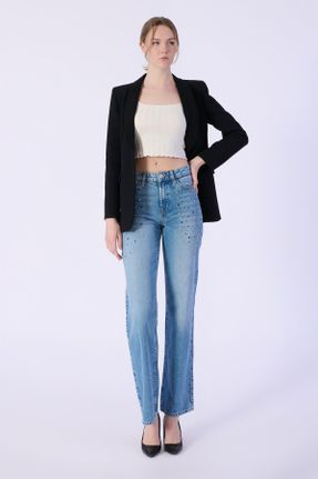شلوار جین آبی زنانه پاچه گشاد فاق بلند جین بلند کد 813465524