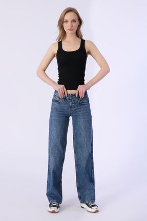 شلوار جین آبی زنانه پاچه گشاد جین بلند کد 813528642