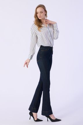 شلوار جین سرمه ای زنانه پاچه گشاد فاق بلند جین بلند کد 813528627